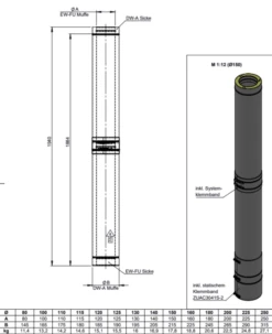 Längenelement 2 Mtr (für Bis 5 Mtr Freikragender Schornstein) H=188 Cm -MR Geschaft le2000 drawing 1